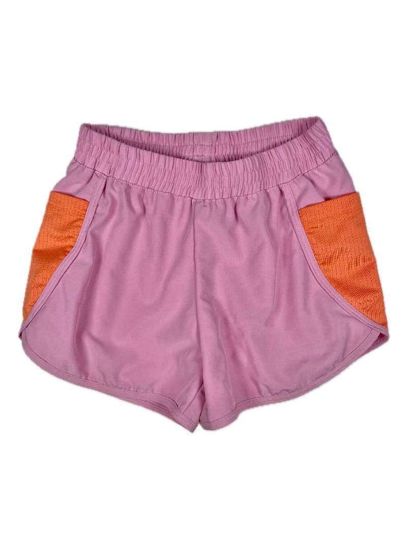 4-5 Lands' End, Pink, Activewear shorts w/ orange mesh side pockets