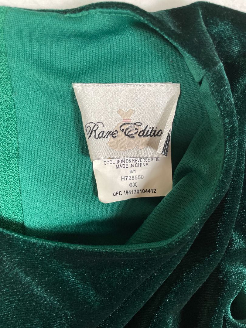 6X, Rare Editions, Green, Cap sleeve velvet dress, large bow with gold/sparkly heart