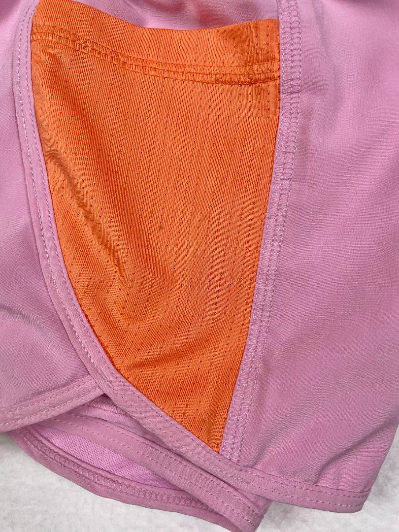 4-5 Lands' End, Pink, Activewear shorts w/ orange mesh side pockets