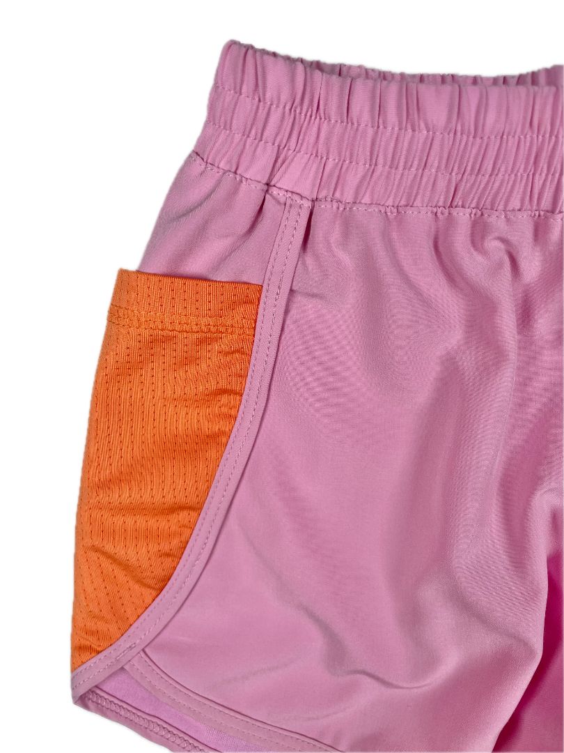 4-5 Lands' End, Pink, Activewear shorts w/ orange mesh side pockets