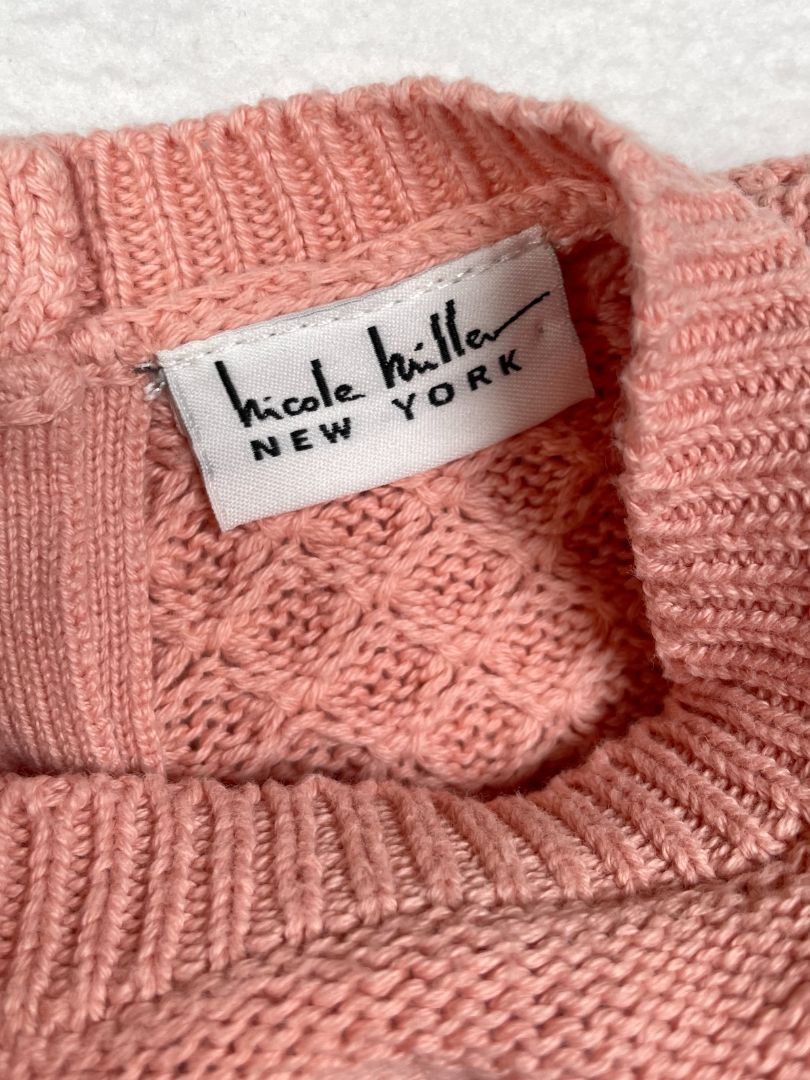 3-6 mo, Nicole Miller, Pink, Knit sweater, embroidered flowers at chest