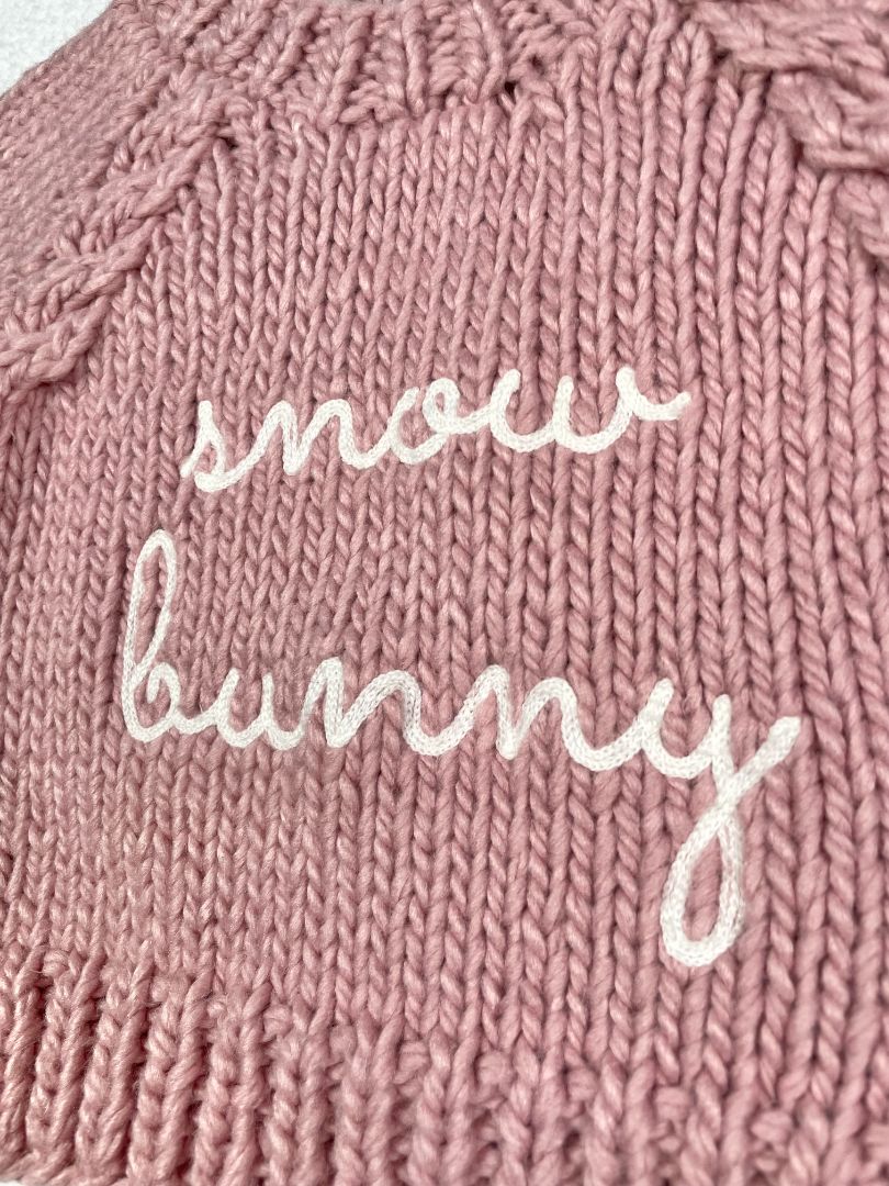 12-18 mo, Huggalugs, Pink, Hand knit "snow bunny" chunky sweater