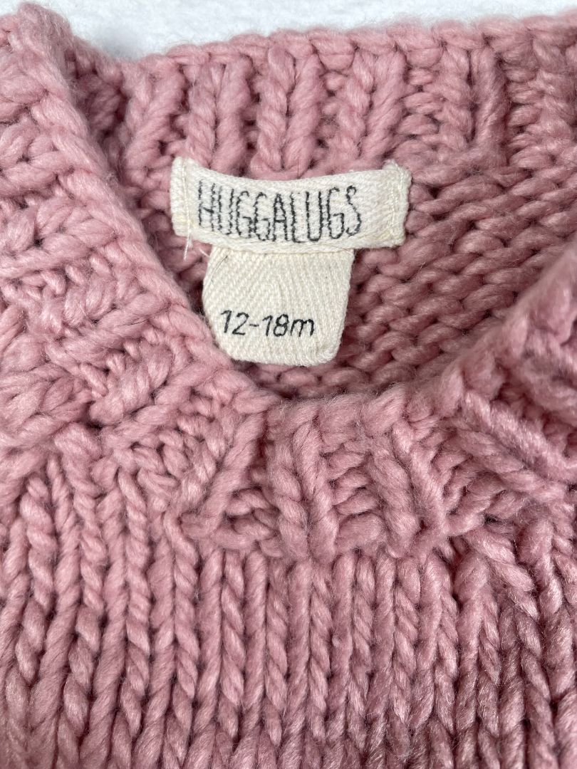 12-18 mo, Huggalugs, Pink, Hand knit "snow bunny" chunky sweater
