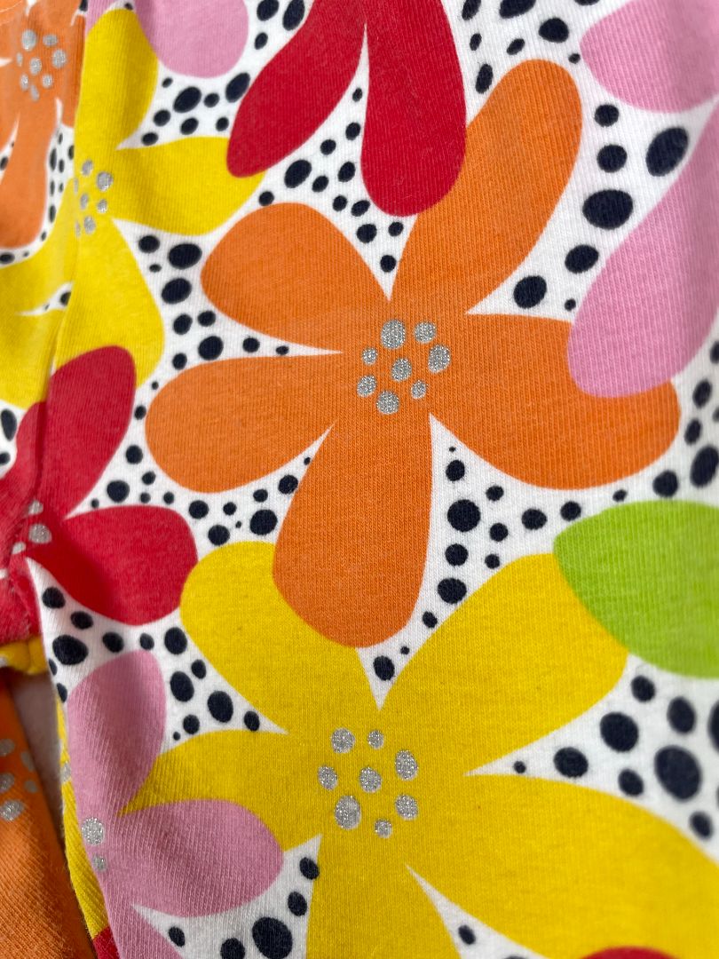 18 mo, First Impressions, White, Floral and black dot leggings, bows at cuffs, red/yellow/orange