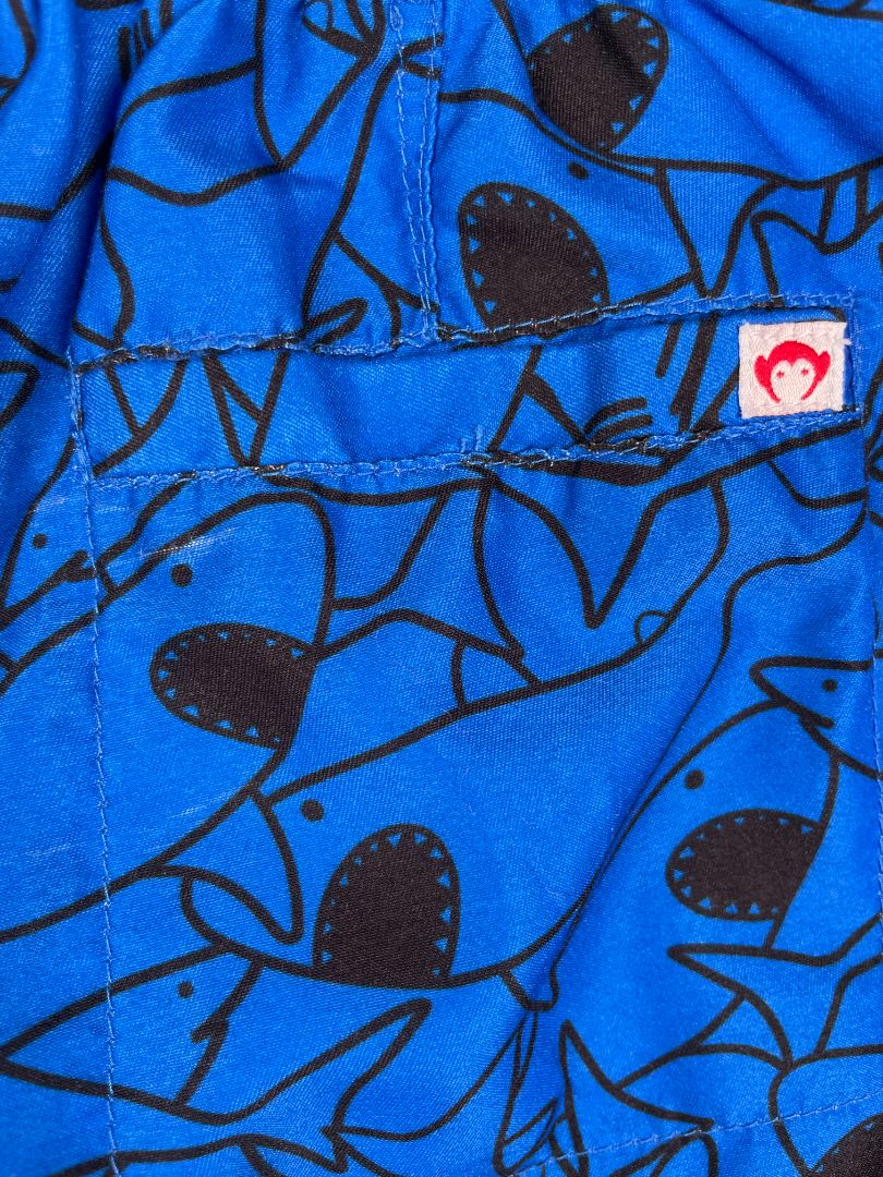 4/4T Appaman, Blue, Shark print swim trunks, elastic waist