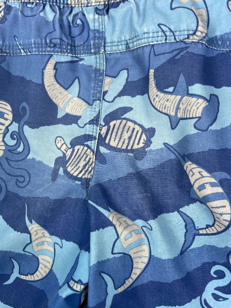 4/4T L.L.Bean, Blue, Sea creature / waves print elastic-waist swim trunks, decorative waist tie