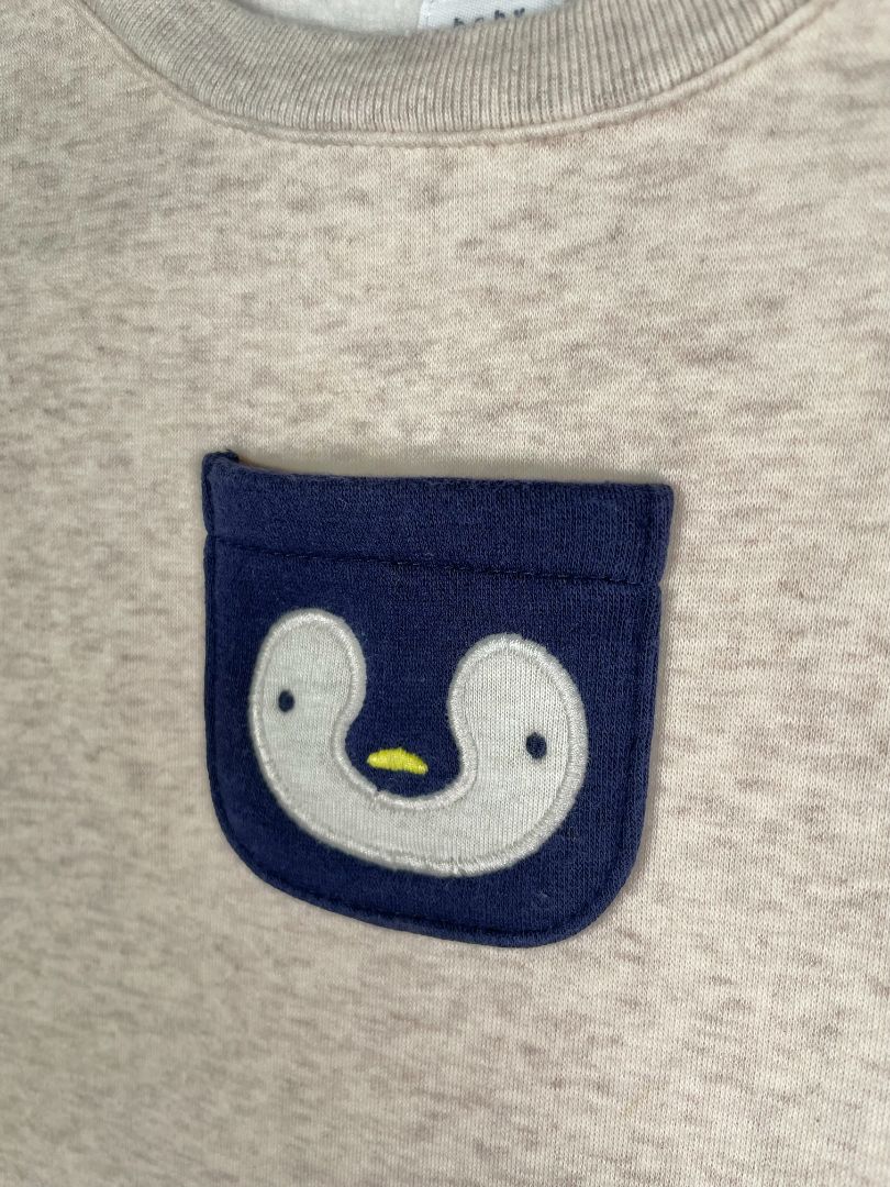 12-18 mo, babyGap, Cream, Penguin pocket cozy lined sweatshirt