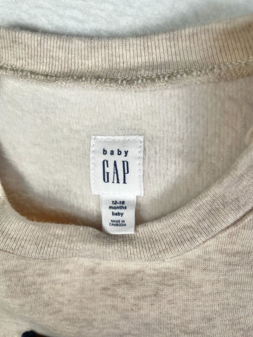 12-18 mo, babyGap, Cream, Penguin pocket cozy lined sweatshirt