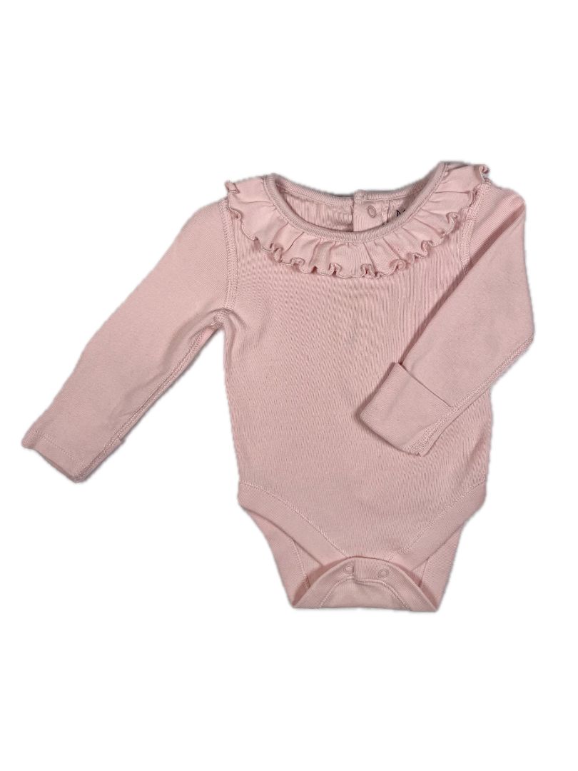 0-3 mo M&S, Pink, Long-sleeve bodysuit w/ ruffle collar & hand covers