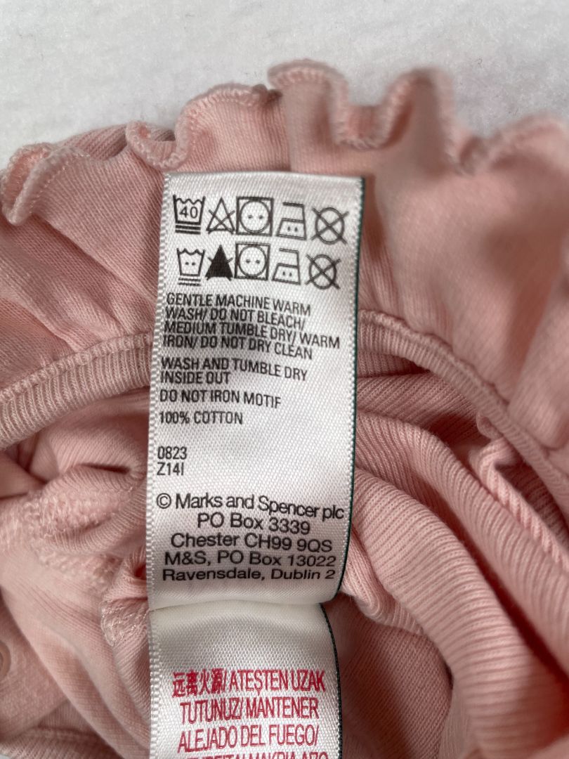 0-3 mo M&S, Pink, Long-sleeve bodysuit w/ ruffle collar & hand covers