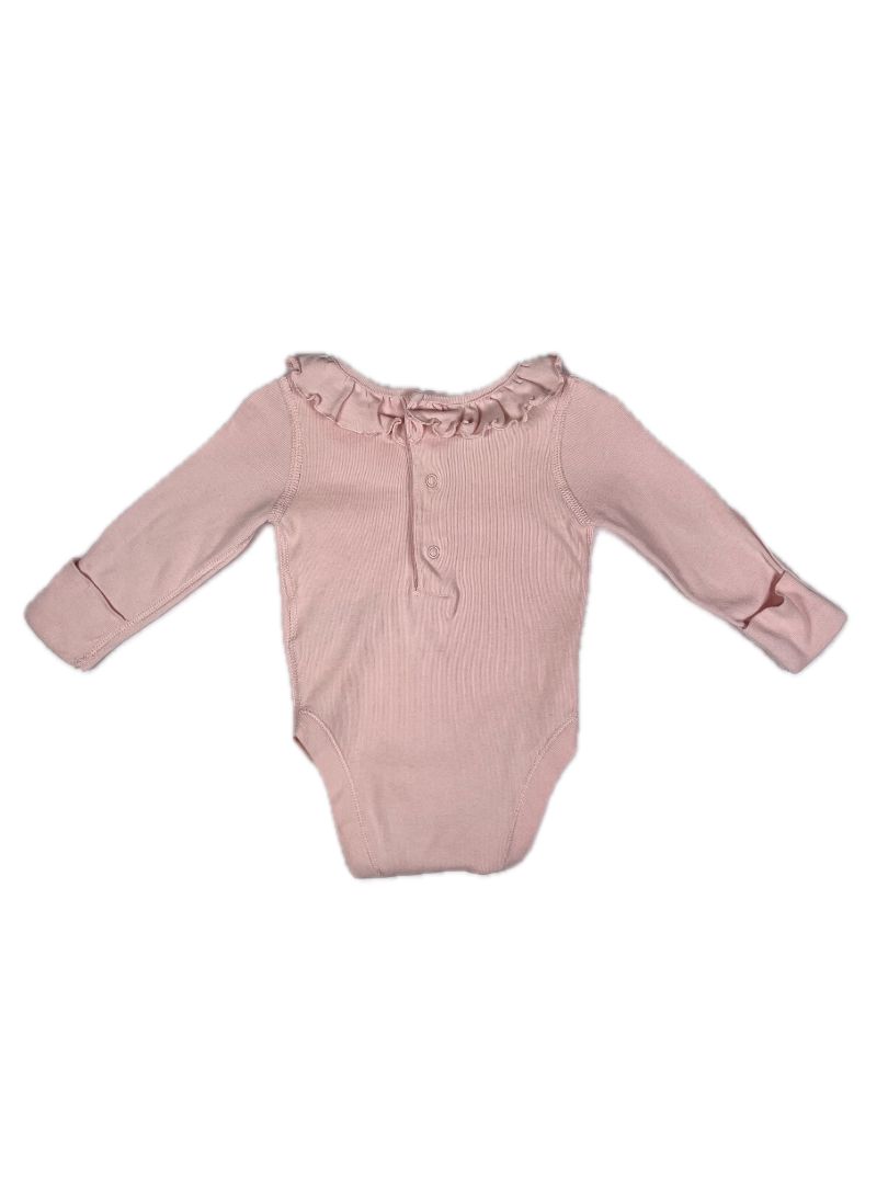 0-3 mo M&S, Pink, Long-sleeve bodysuit w/ ruffle collar & hand covers
