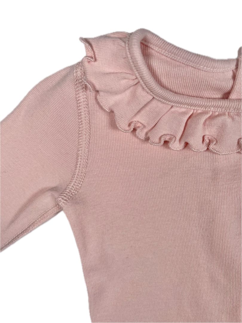 0-3 mo M&S, Pink, Long-sleeve bodysuit w/ ruffle collar & hand covers
