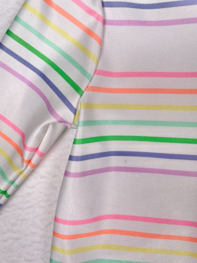 0-6 mo babyGap, White, Rainbow stripe long-sleeve one-piece swim suit, snap short bottom
