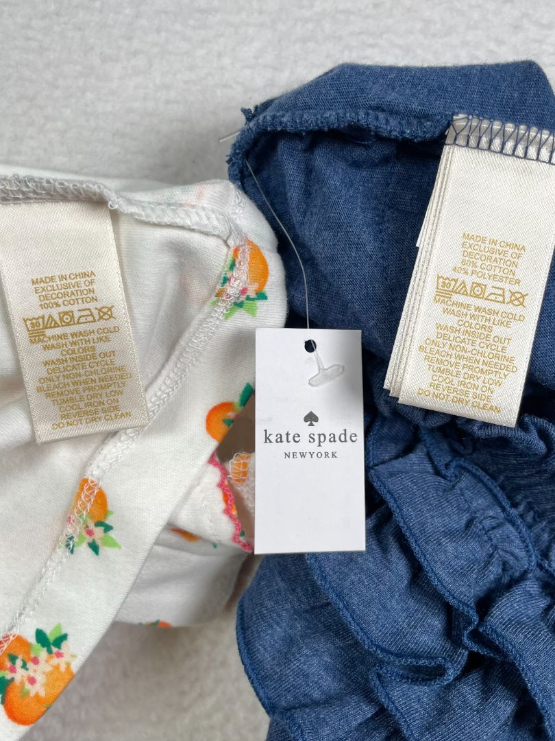 6 mo, Kate Spade, White, Oranges ruffle sleeve shirt + blue ruffle butt bloomers SET