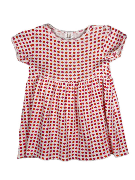 2-3 babyGap, White, Pink/orange polka dot short-sleeve A-line dress, light knit