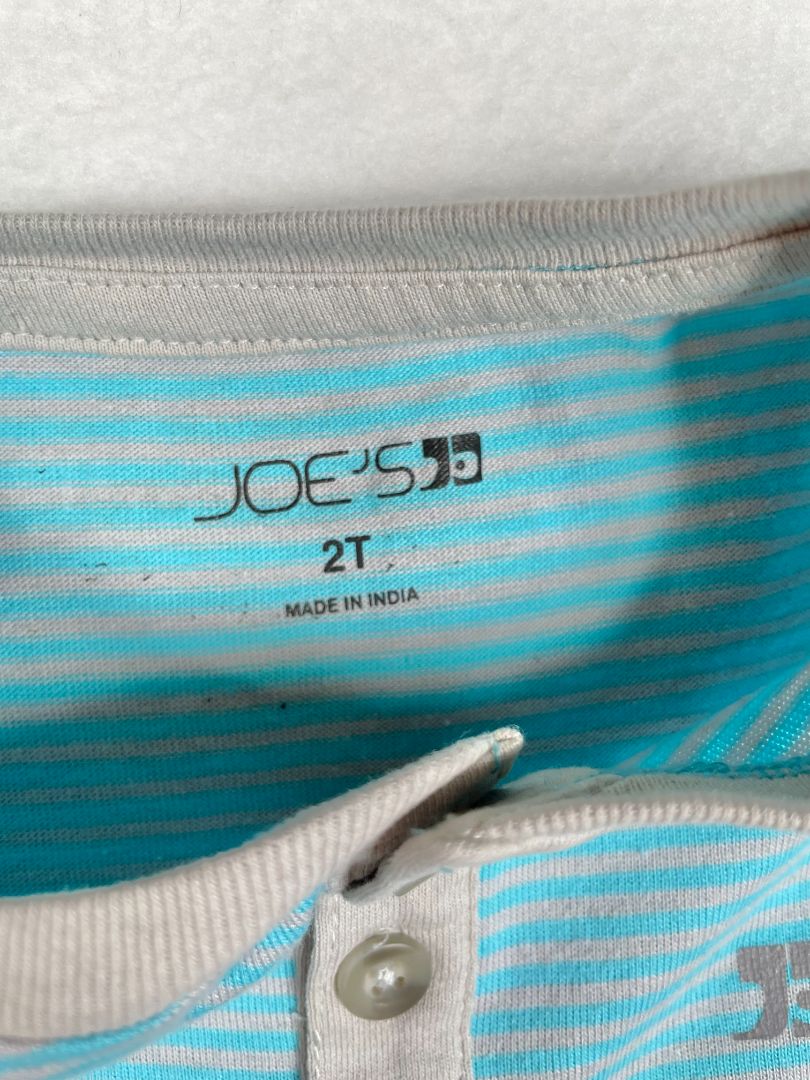 2/2T Joe's, Blue, Short-sleeve henley t-shirt, grey stripe