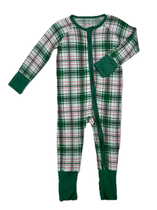 3-6 mo Little Sleepies, Green, Plaid ultra-soft bamboo Zippy pajamas/sleeper, fold-over mittens & foot cuffs