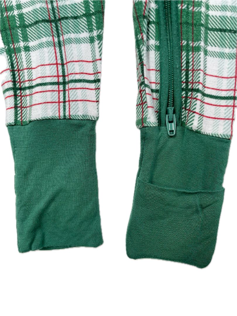 3-6 mo Little Sleepies, Green, Plaid ultra-soft bamboo Zippy pajamas/sleeper, fold-over mittens & foot cuffs