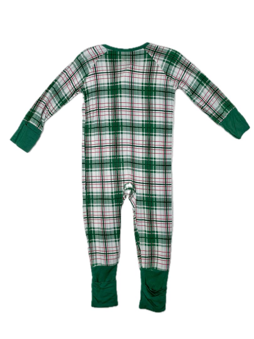 3-6 mo Little Sleepies, Green, Plaid ultra-soft bamboo Zippy pajamas/sleeper, fold-over mittens & foot cuffs