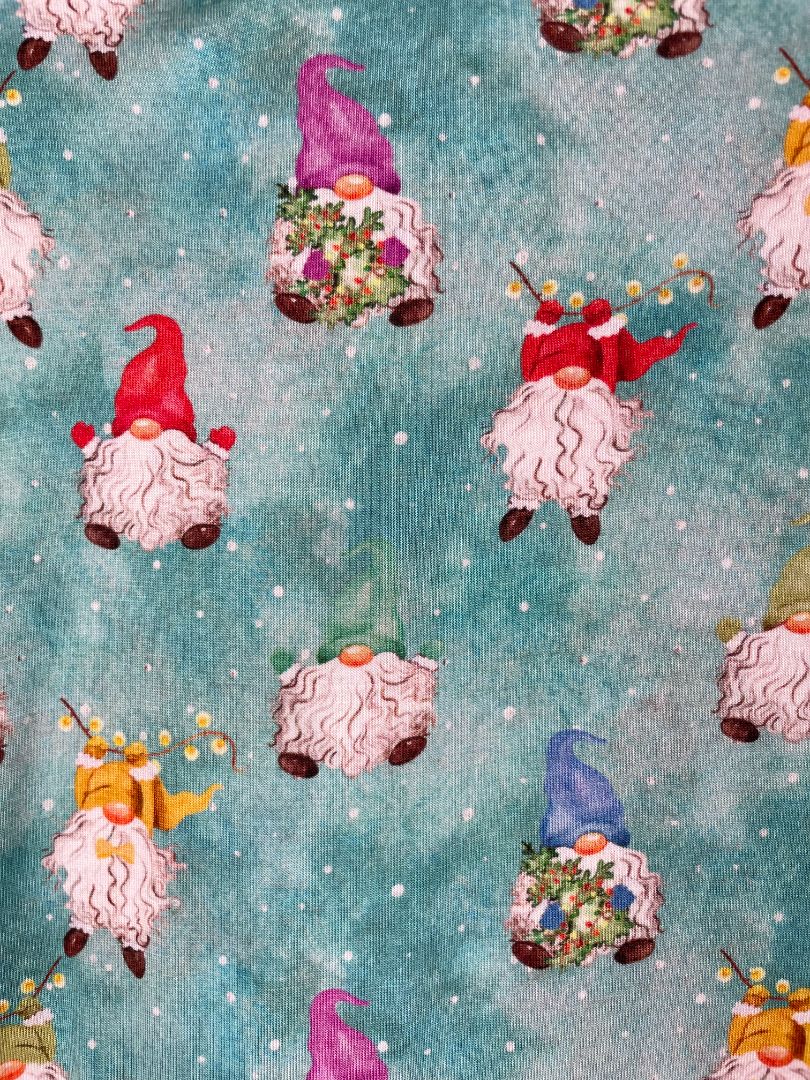 6-9 mo, Posh Peanut, Blue, Christmas gnome print footed zip-up sleeper