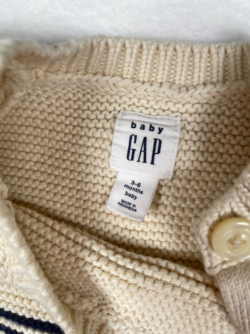 3-6 mo babyGap, Cream, Sweater w/ navy stripes, button-up from shoulder to hem