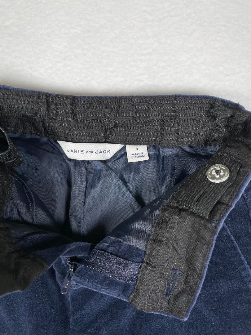 3/3T Janie and Jack, Blue, Velvet pants, adjustable waist