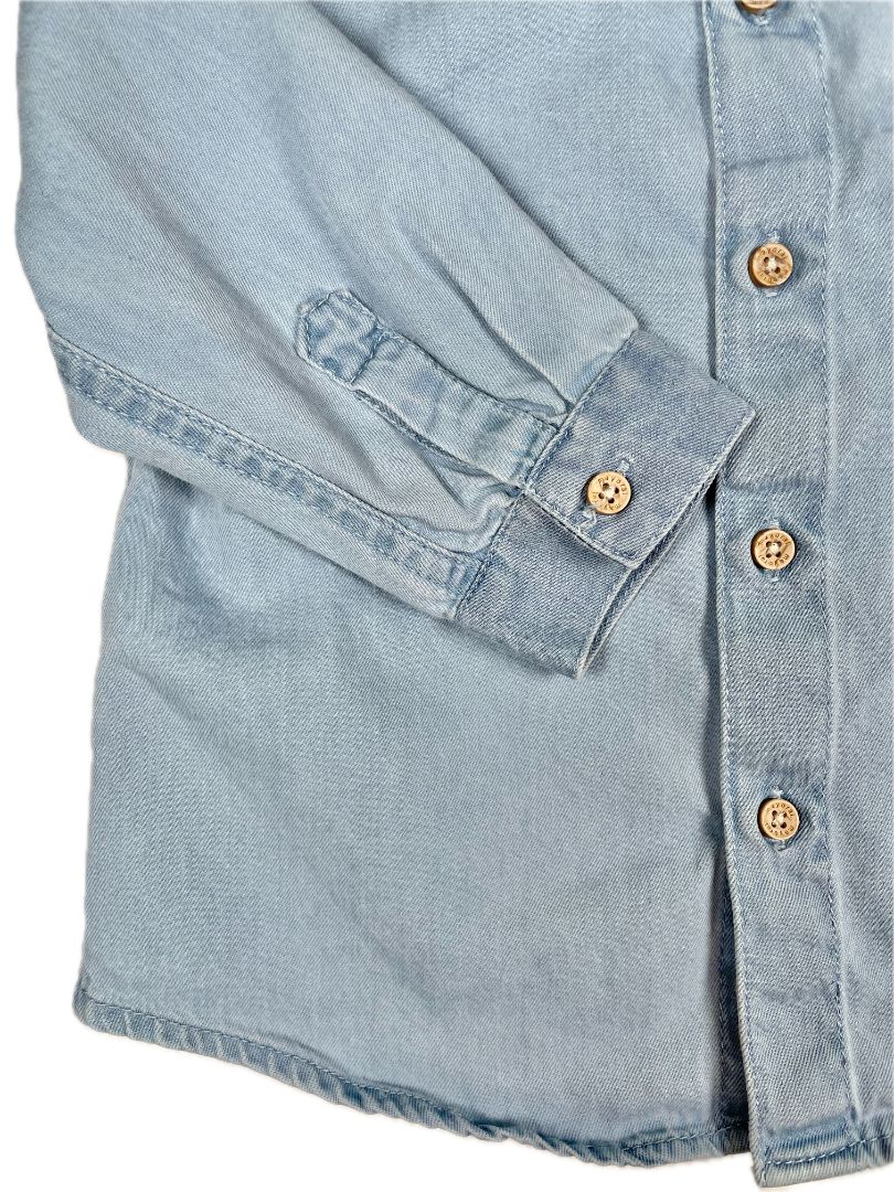 9 mo, Mayoral, Blue, Long-sleeve button-up shirt w/ mandarin collar, button roll-up sleeves