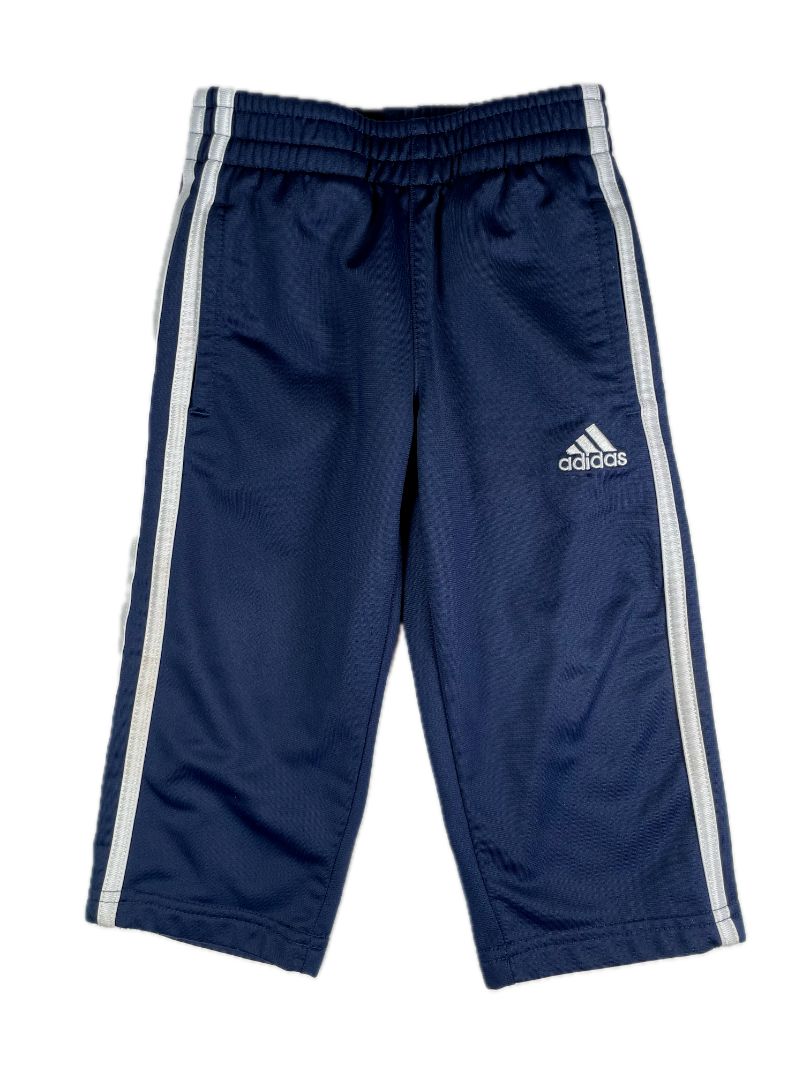 2/2T Adidas, Blue, Medium-weight pull-on activewear pants, white 3-stripe sides, pockets