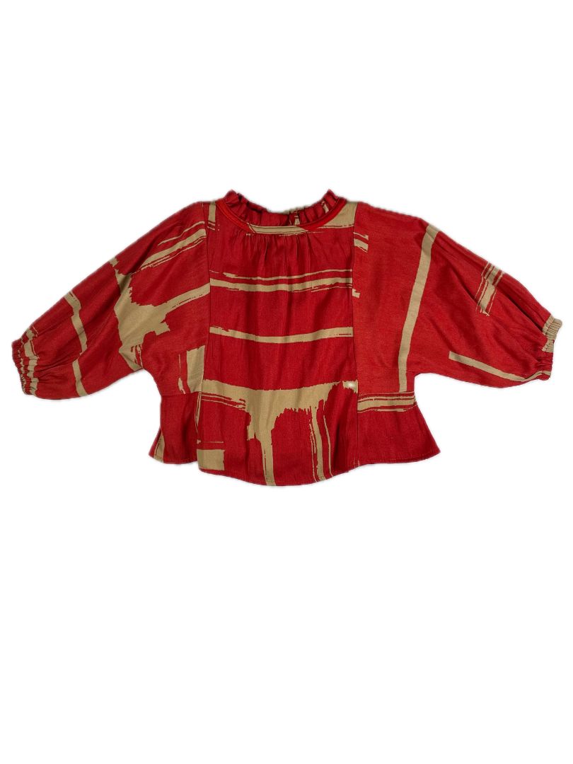 3-6 mo BR Baby (Banana Republic), Red, Blouse style top/dress, tan pattern