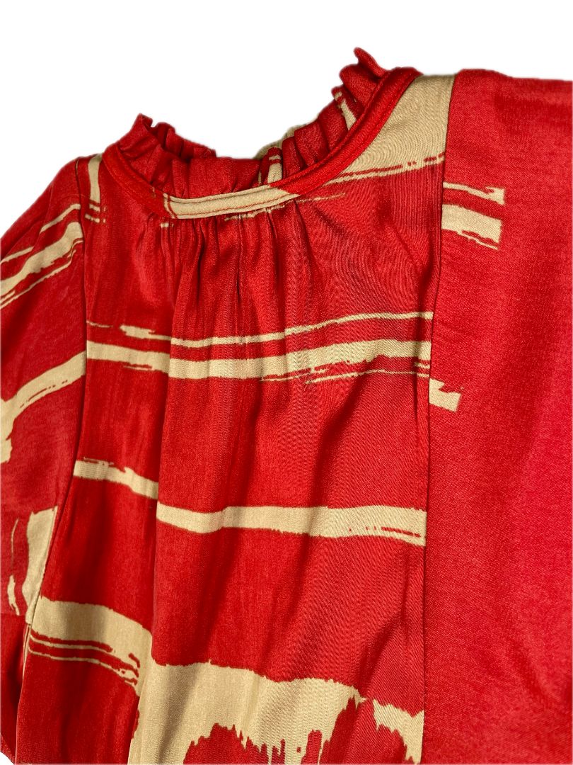 3-6 mo BR Baby (Banana Republic), Red, Blouse style top/dress, tan pattern