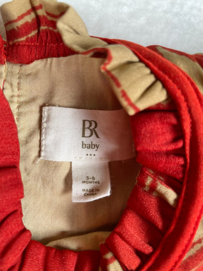 3-6 mo BR Baby (Banana Republic), Red, Blouse style top/dress, tan pattern