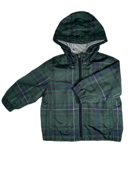 18-24 mo babyGap, Green, Plaid jersey-lined windbreaker, hooded, green/navy/blue