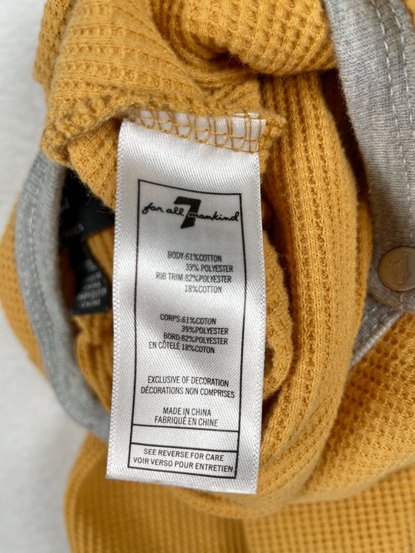 6-9 mo, 7 for All Mankind, Yellow, Footed long-sleeve waffle-knit coverall, yellow/grey
