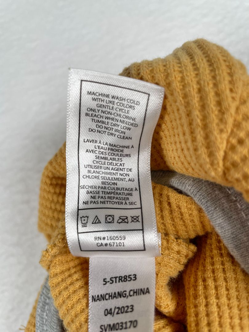6-9 mo, 7 for All Mankind, Yellow, Footed long-sleeve waffle-knit coverall, yellow/grey