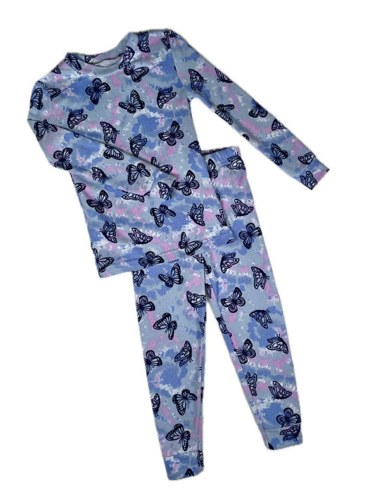 3/3T Cuddl Duds, Blue, Butterfly print long-sleeve shirt + pants pajama SET