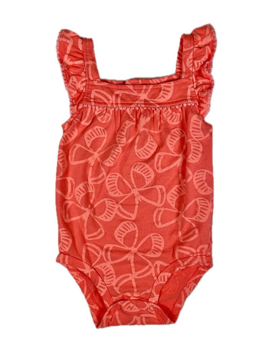 24 mo Carter's, Pink, Butterfly print sleeveless bodysuit, ruffle sleeve w/ trim, coral