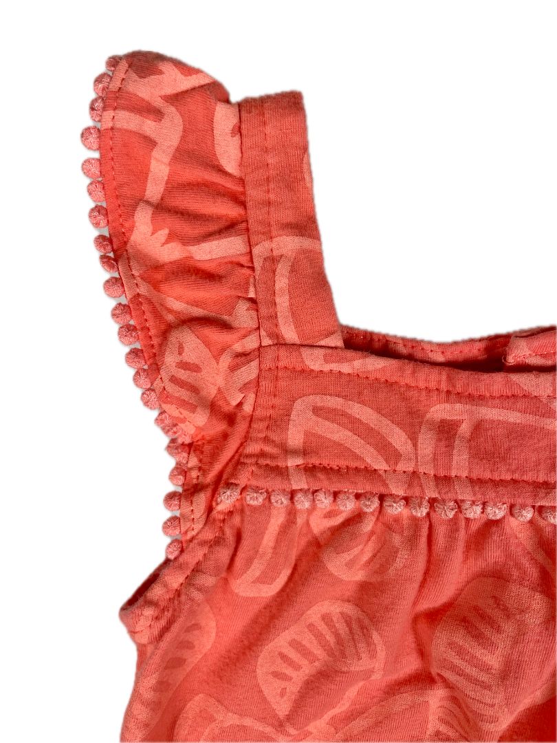 24 mo Carter's, Pink, Butterfly print sleeveless bodysuit, ruffle sleeve w/ trim, coral