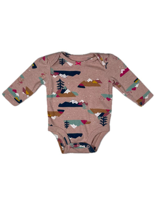 3 mo, Carter's, Pink, Mountain/winter animal print long-sleeve bodysuit, pink bow