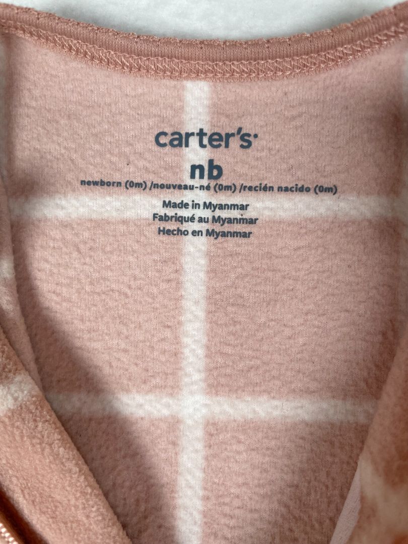 0 mo / Newborn, Carter's, Pink, Plaid fleece 2-way zip Sleep & Play Pajamas w/ fox