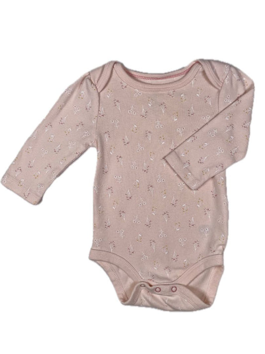 0-3 mo, Cloud Island, Pink, Floral print long-sleeve bodysuit