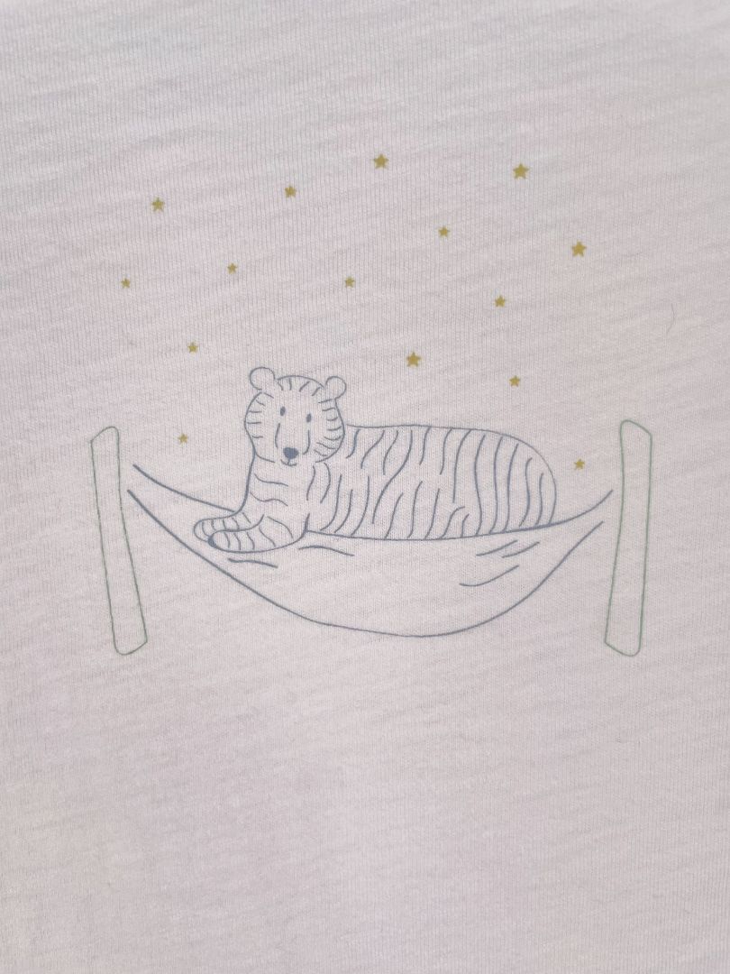 3 mo, Babycottons, White, Long-sleeve bodysuit w/ tiger in hammock under the stars