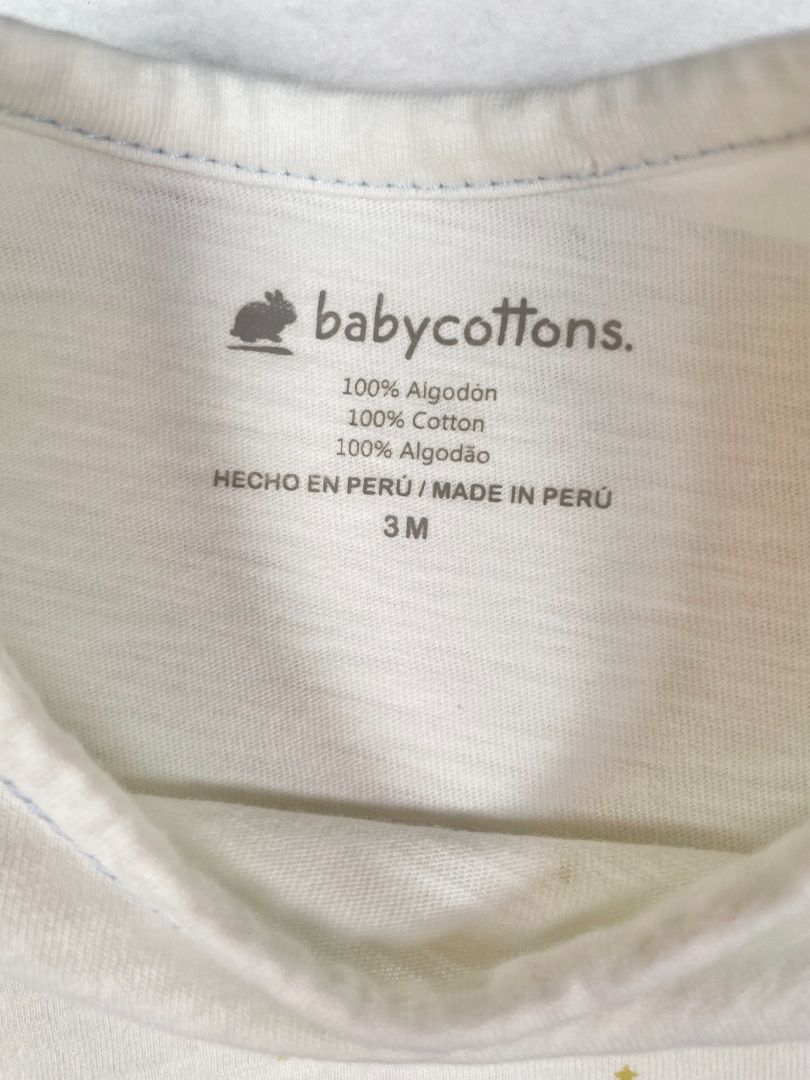 3 mo, Babycottons, White, Long-sleeve bodysuit w/ tiger in hammock under the stars