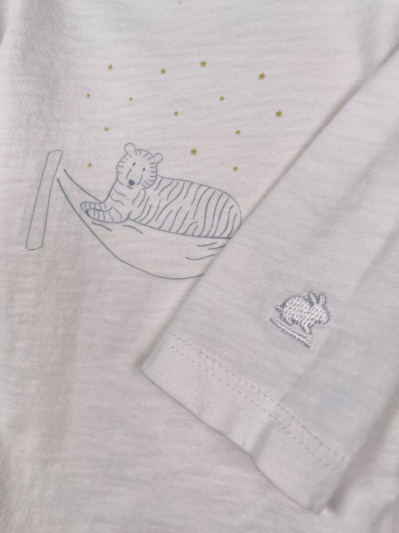 3 mo, Babycottons, White, Long-sleeve bodysuit w/ tiger in hammock under the stars