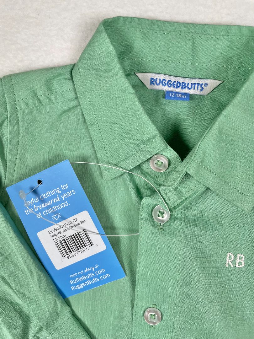 12-18 mo, Rugged Butts, Green, New w/ tags - solid long-sleeve button-up shirt (2/2)
