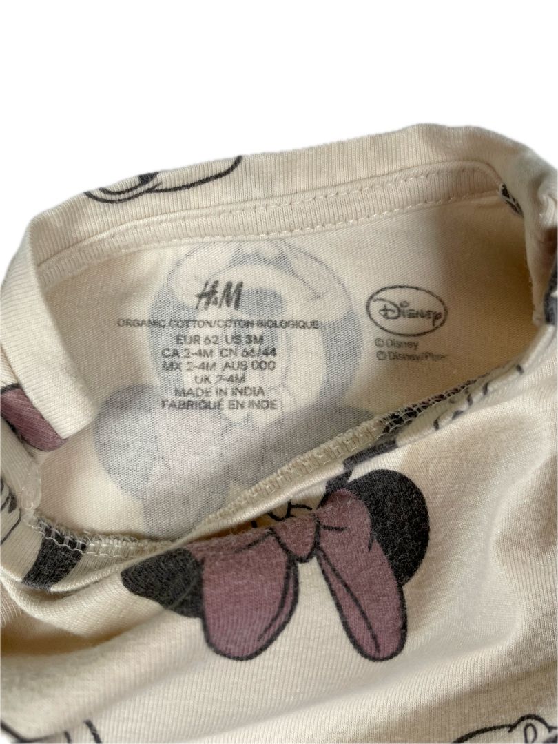 3 mo, H&M, Neutral, Minnie Mouse print long-sleeve bodysuit
