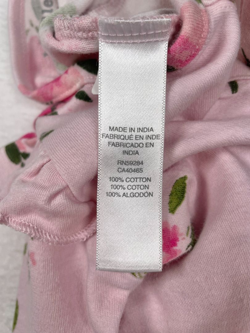 0-3 mo, Bundles by Baby Place, Pink, Floral print snap-up footed pajamas, ruffle at shoulders