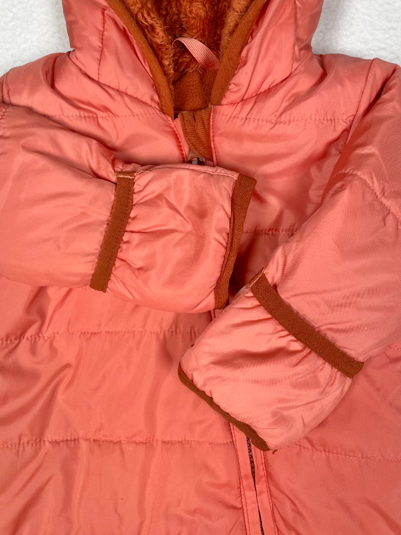 0 mo / Newborn, Cat & Jack, Pink, Footed zip-up, fleece-lined puffer suit bunting, cozy lined hood w/ ears, fold-over mitts