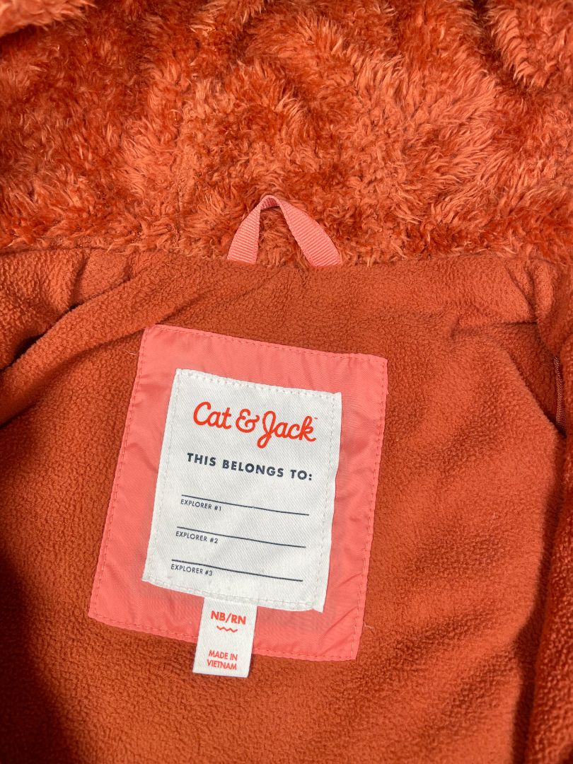 0 mo / Newborn, Cat & Jack, Pink, Footed zip-up, fleece-lined puffer suit bunting, cozy lined hood w/ ears, fold-over mitts
