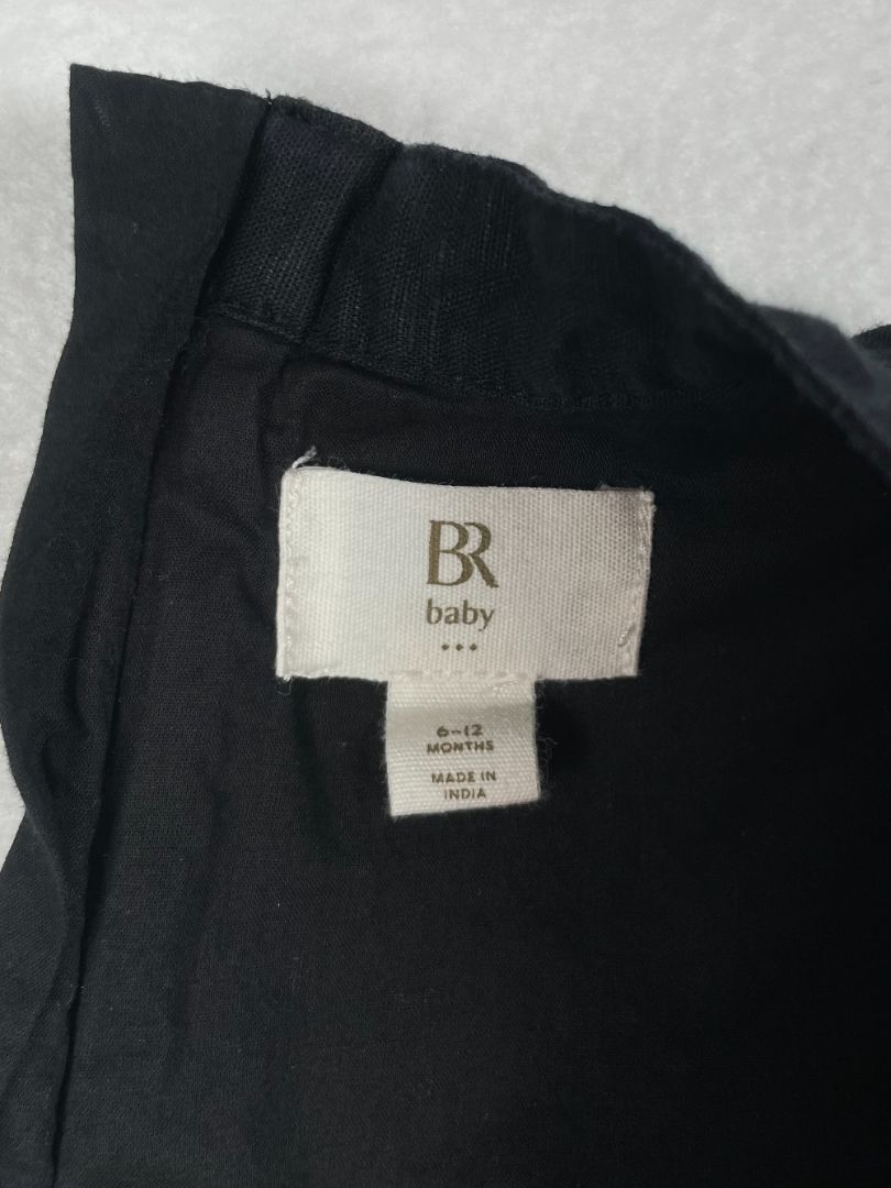 6-12 mo, BR Baby (Banana Republic), Black, Lined cotton shirt dress w/ white leaves embroidery at chest