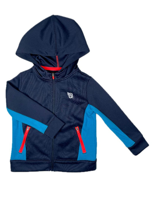 2/2T, OshKosh B'Gosh, Blue, Zip-up activewear hoodie, two-tone blue w/ neon red zips